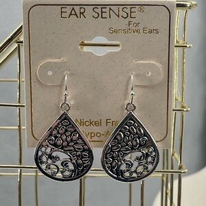 Ear Sense NWT hypoallergenic silver tone tear drop dangle earrings